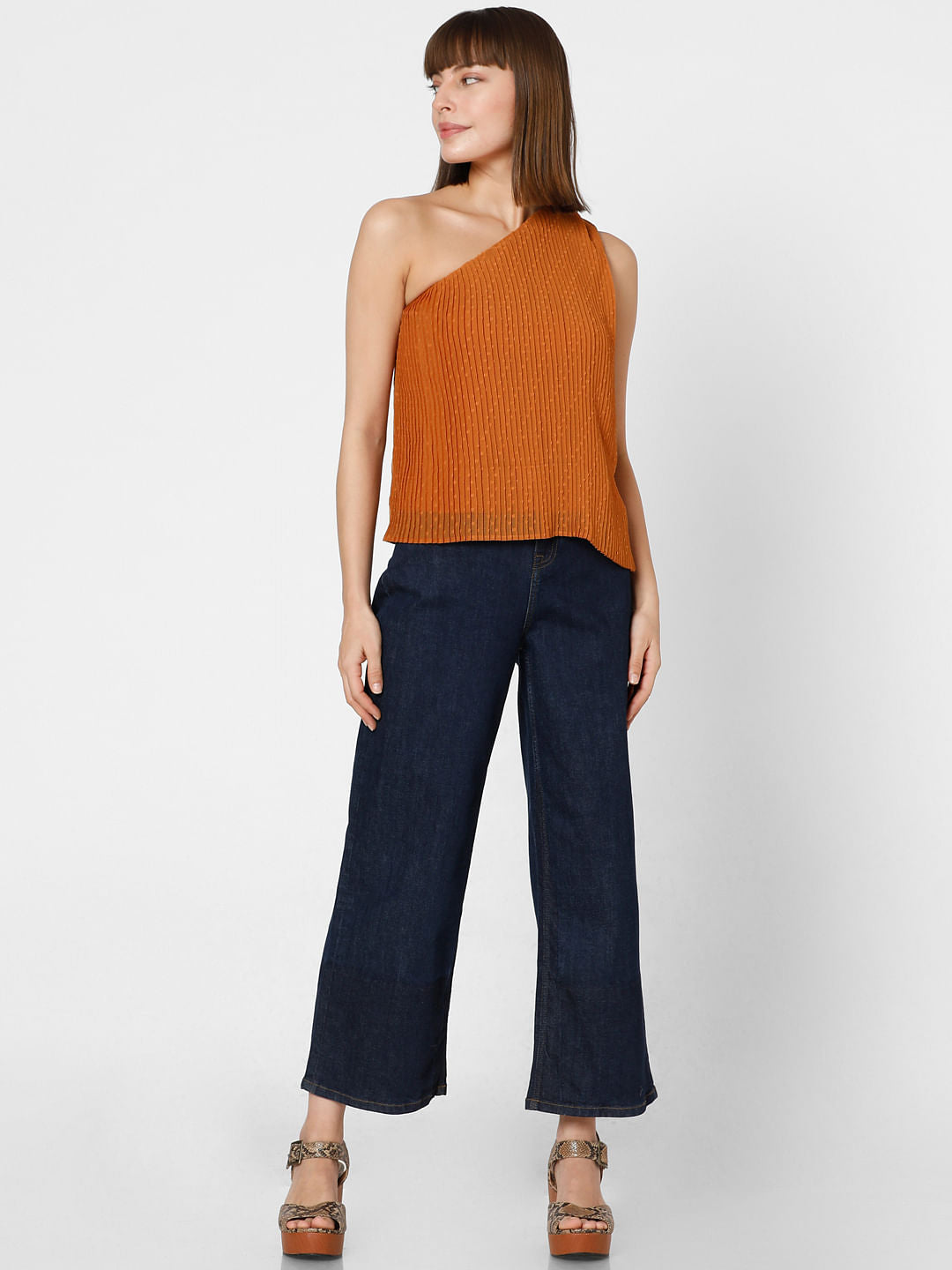 Rust Orange Dobby Pleated Top