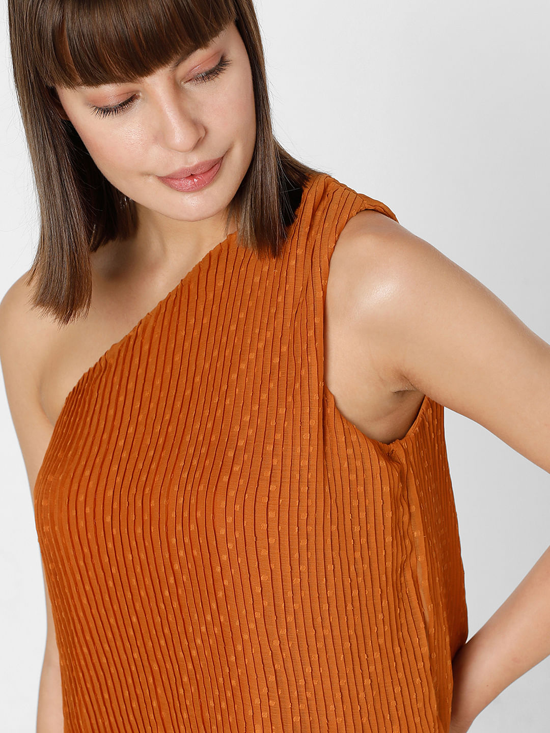 Rust Orange Dobby Pleated Top