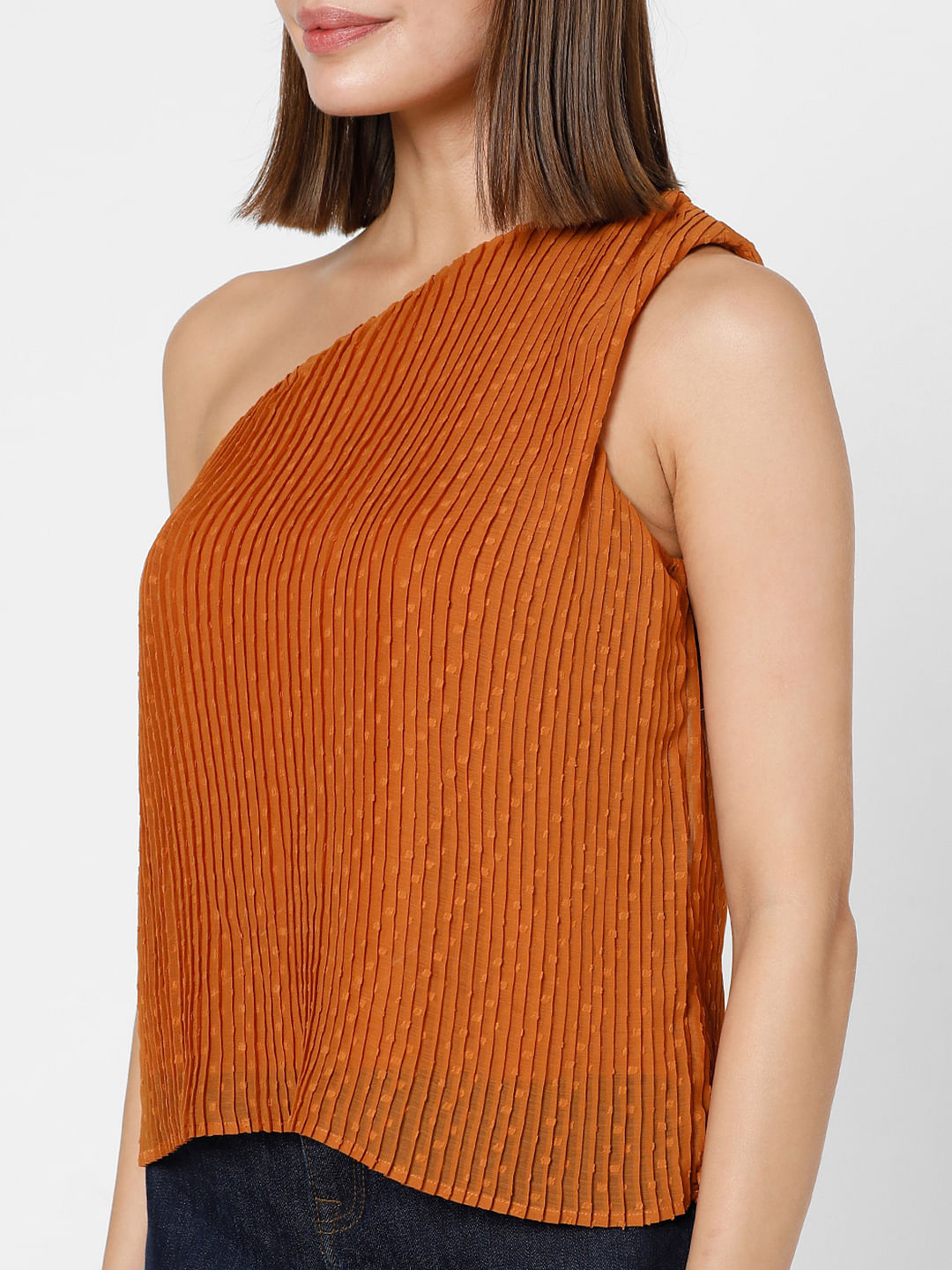 Rust Orange Dobby Pleated Top