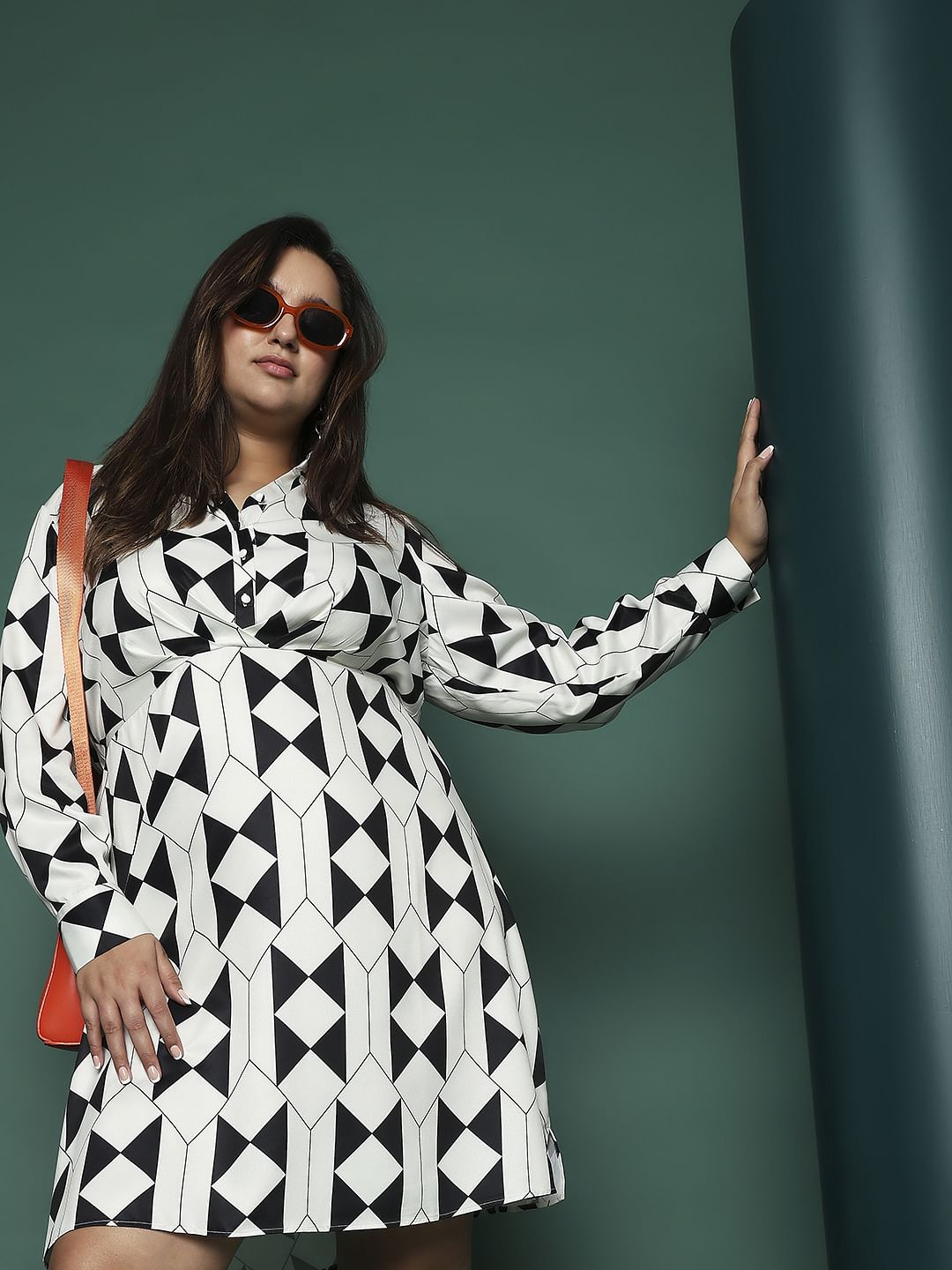 Curve Black Monochrome Printed Shirt Dress