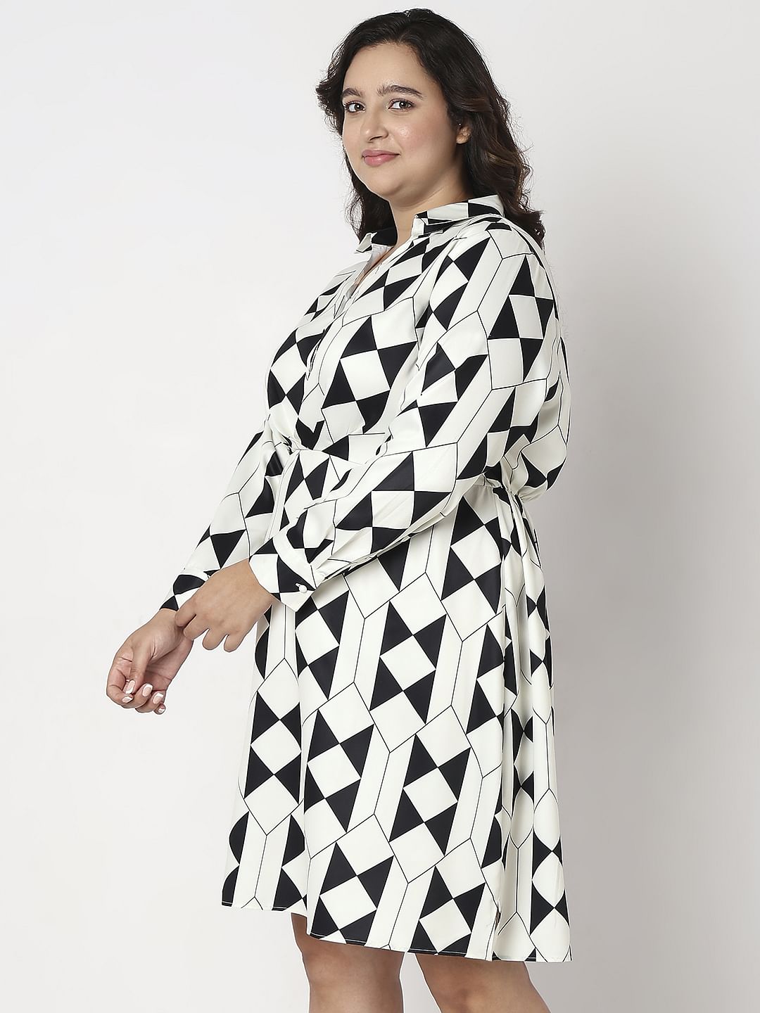 Curve Black Monochrome Printed Shirt Dress