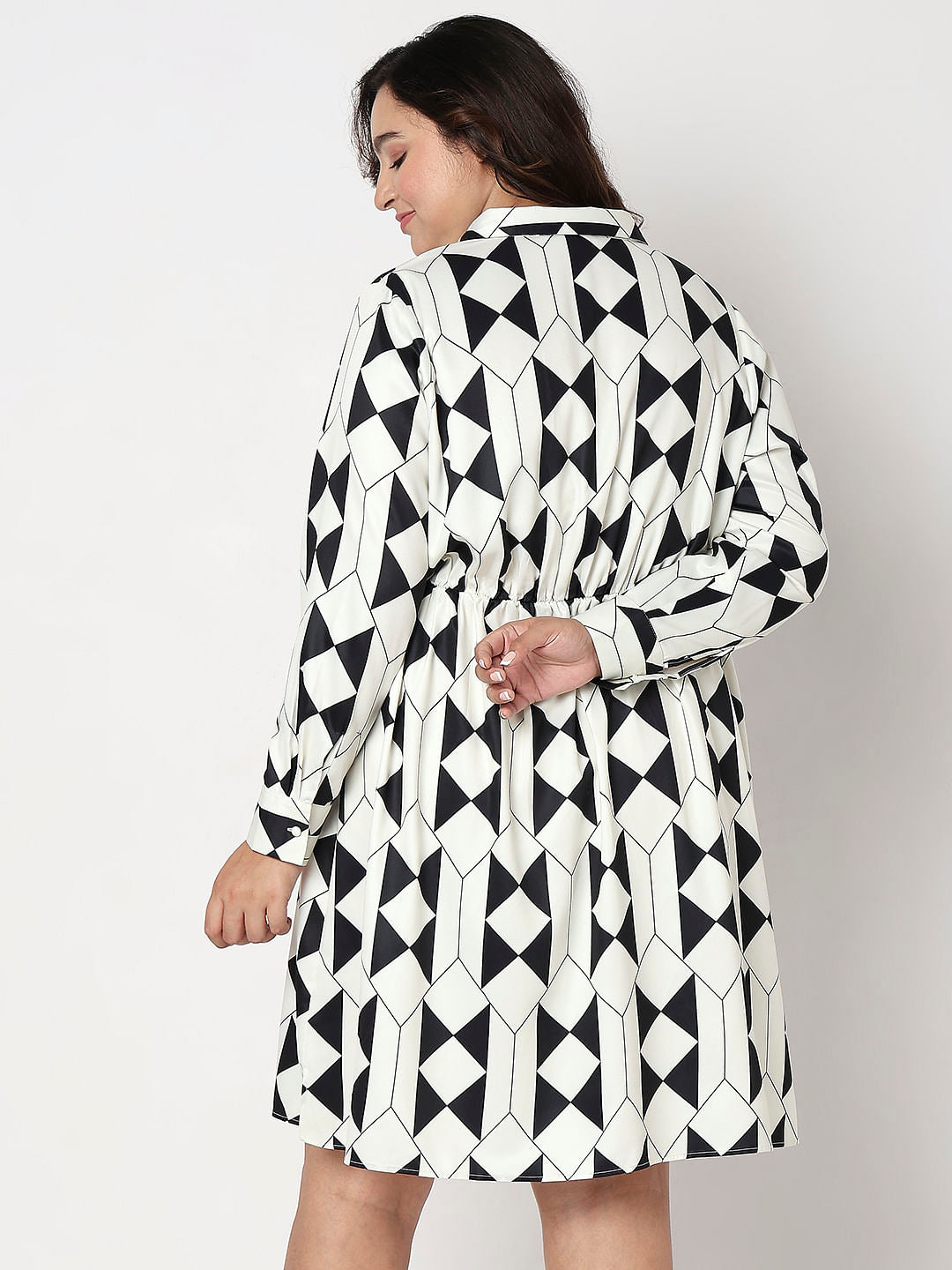 Curve Black Monochrome Printed Shirt Dress