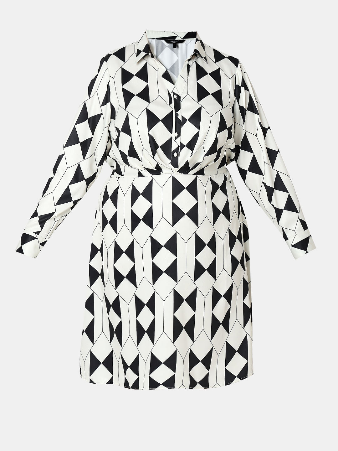 Curve Black Monochrome Printed Shirt Dress