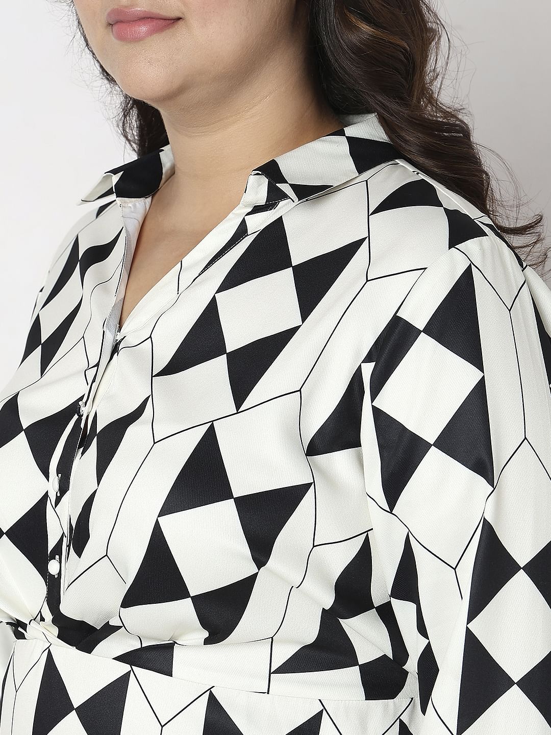 Curve Black Monochrome Printed Shirt Dress