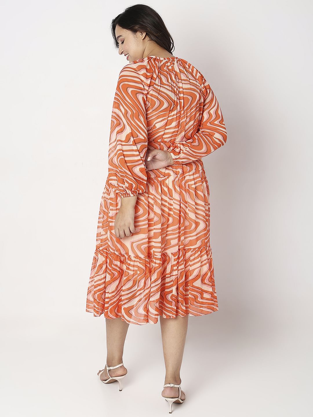 Curve Orange Abstract Print Shift Dress