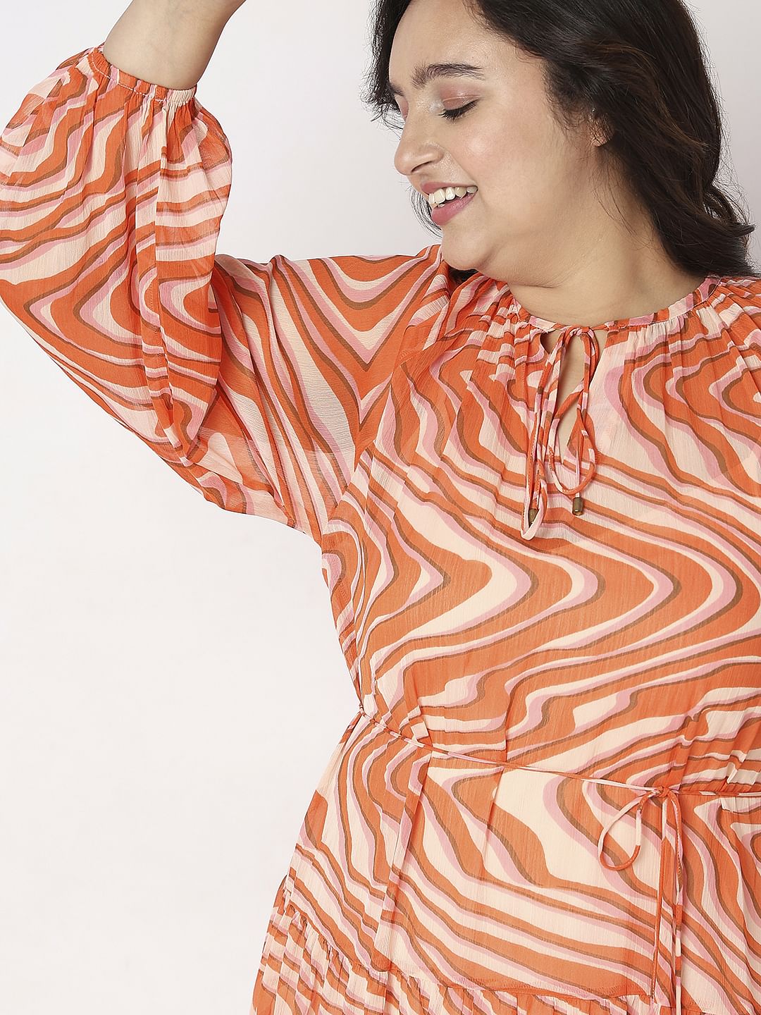 Curve Orange Abstract Print Shift Dress