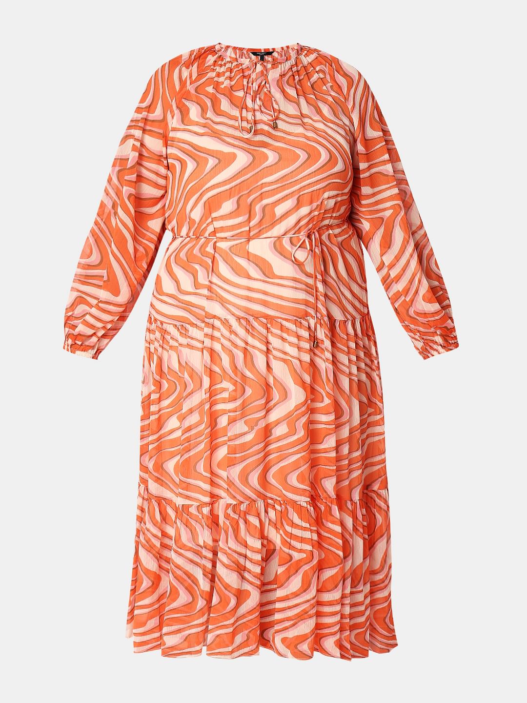Curve Orange Abstract Print Shift Dress