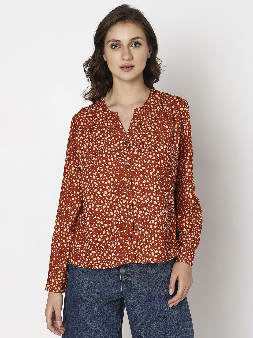 Brown All Over Print Top