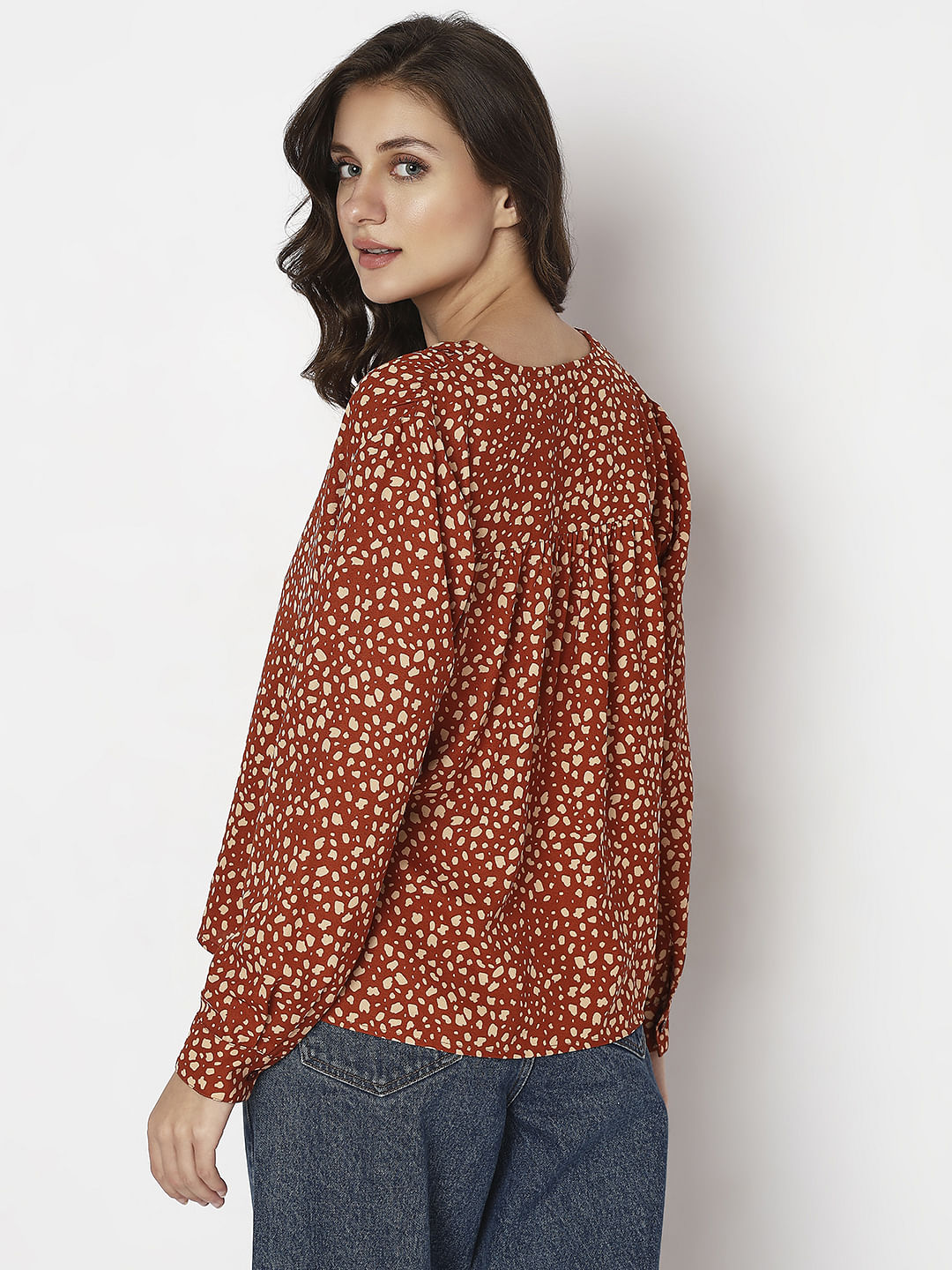 Brown All Over Print Top