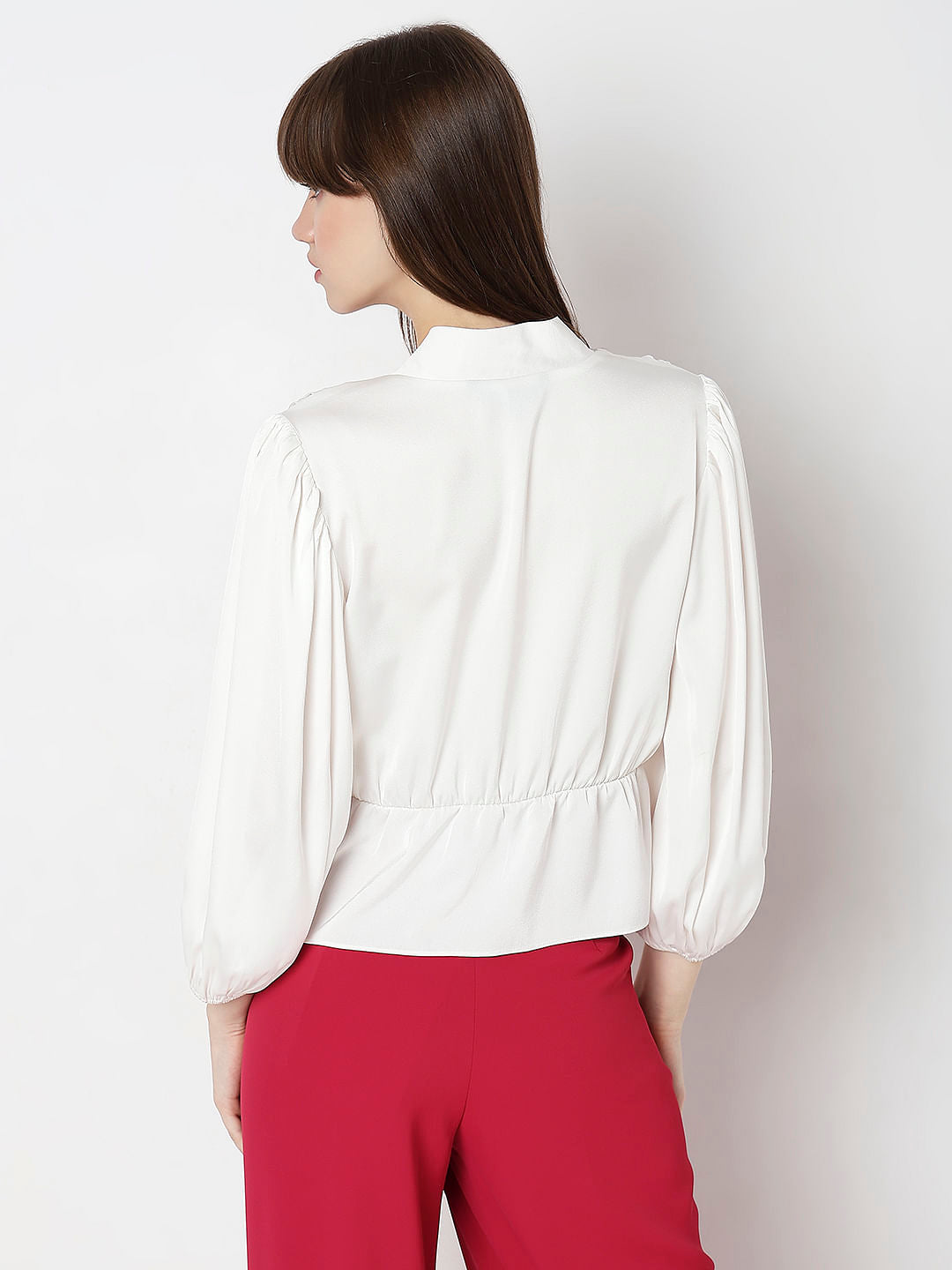 White V-Neck Flared Top