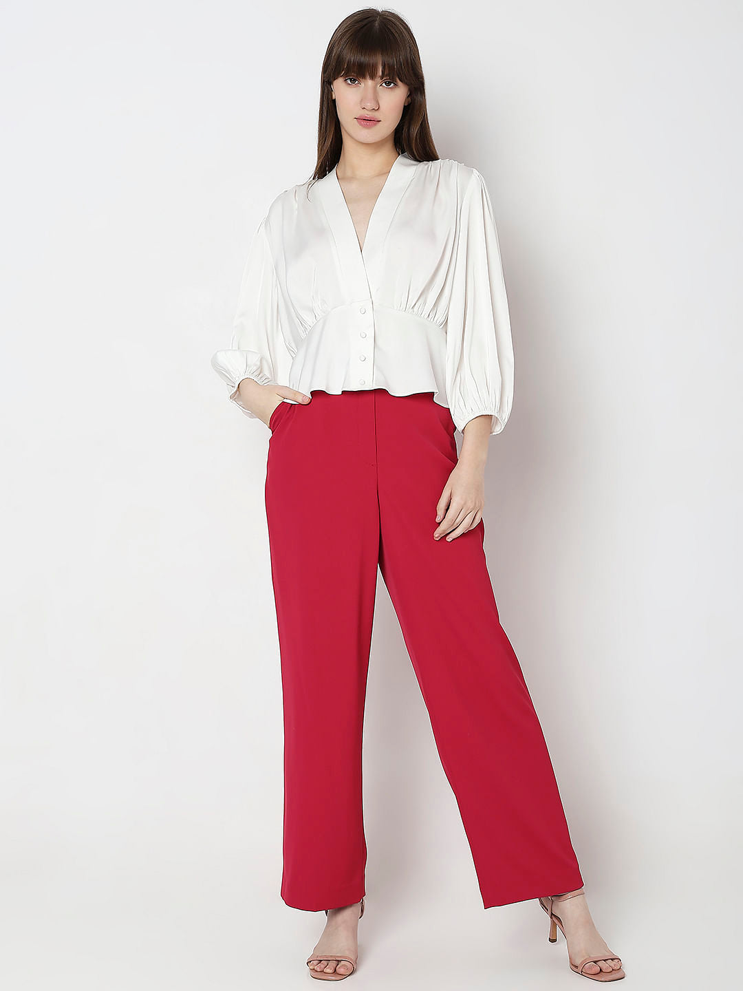 White V-Neck Flared Top