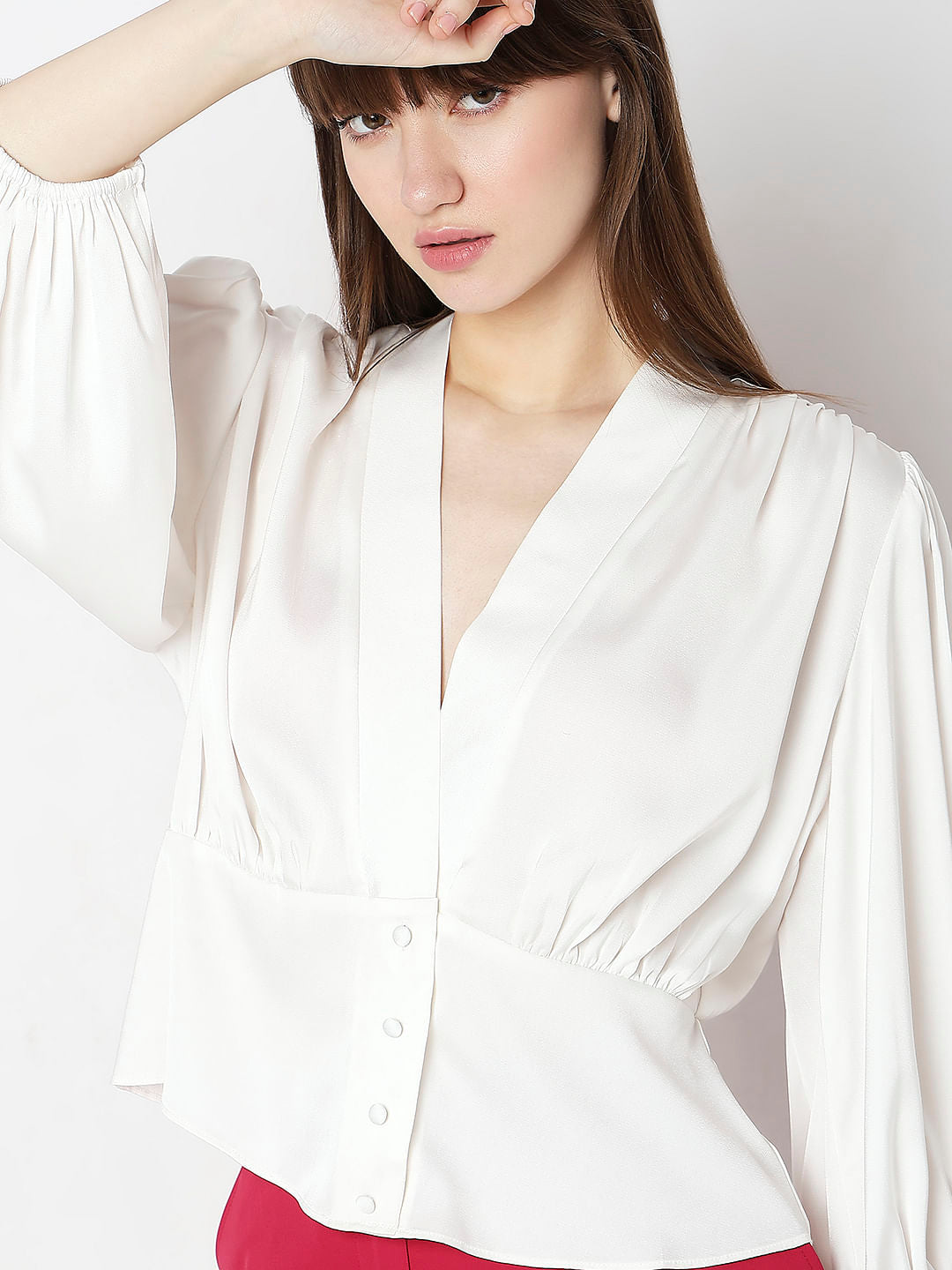 White V-Neck Flared Top