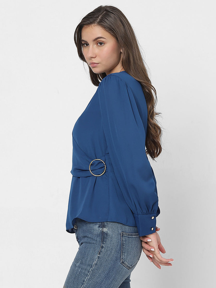 Blue Front Wrap Top