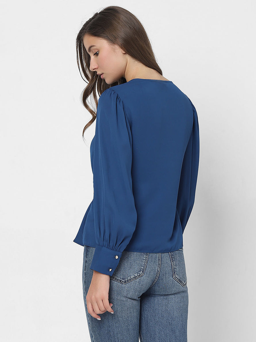 Blue Front Wrap Top