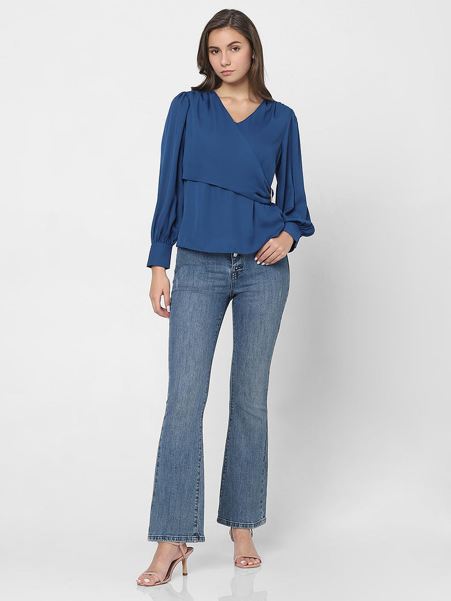 Blue Front Wrap Top