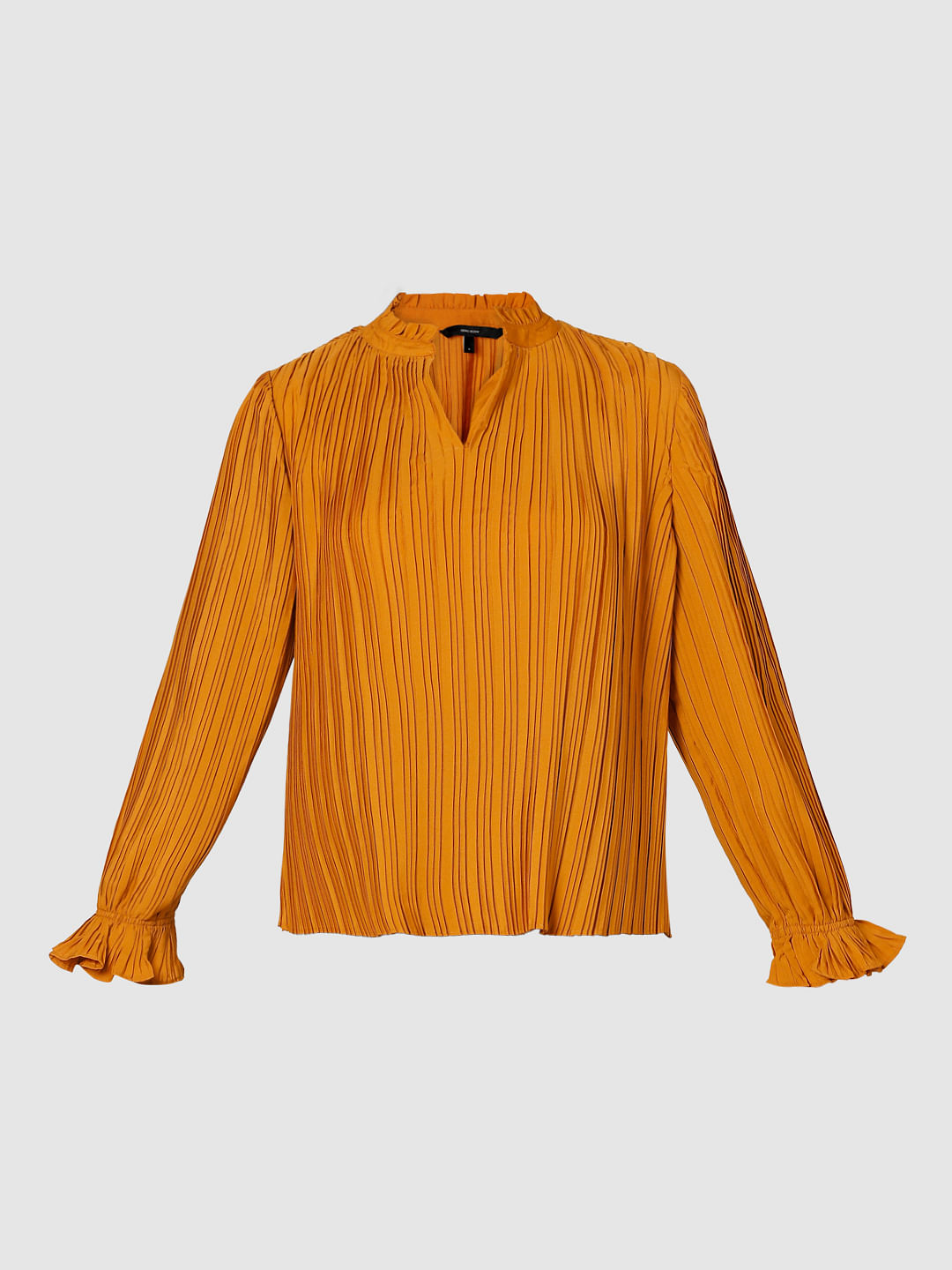 Orange Pleated Full Sleeves Top