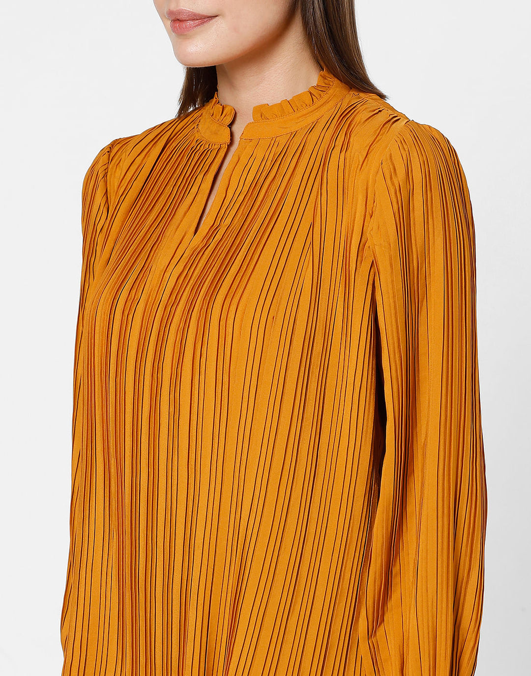 Orange Pleated Full Sleeves Top