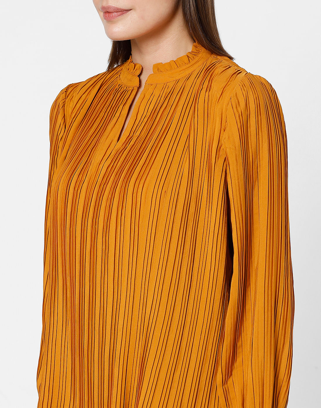 Orange Pleated Full Sleeves Top
