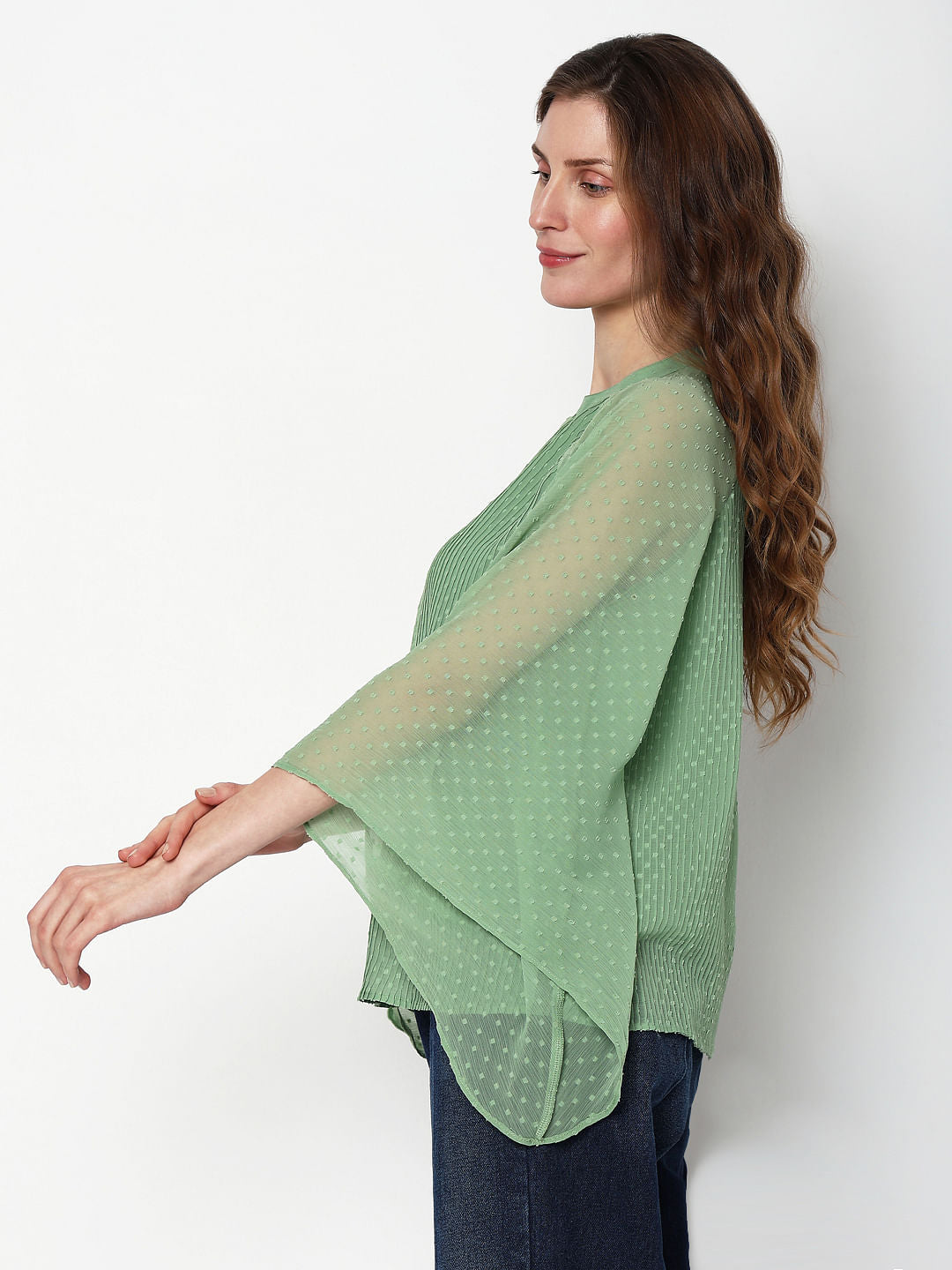 Green Dobby Plisse Top
