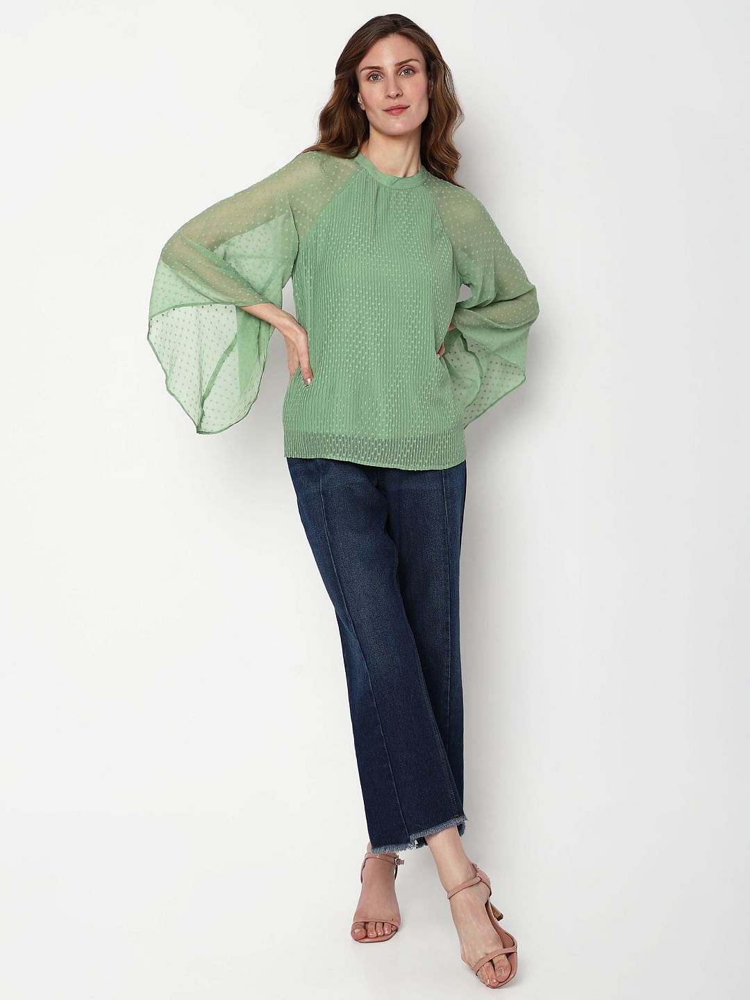 Green Dobby Plisse Top