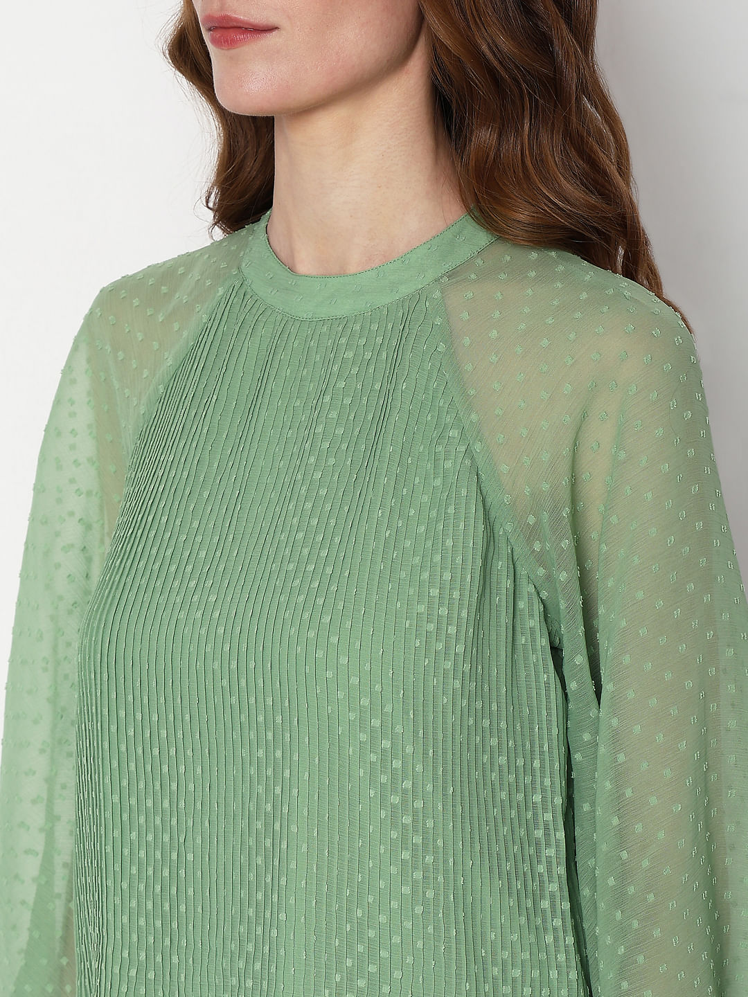 Green Dobby Plisse Top