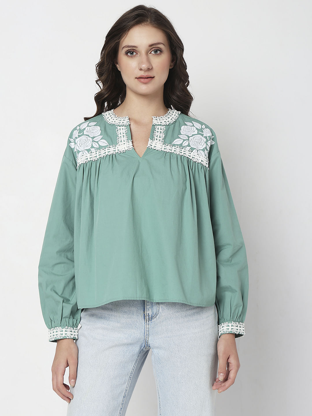 Green Embroidered Top