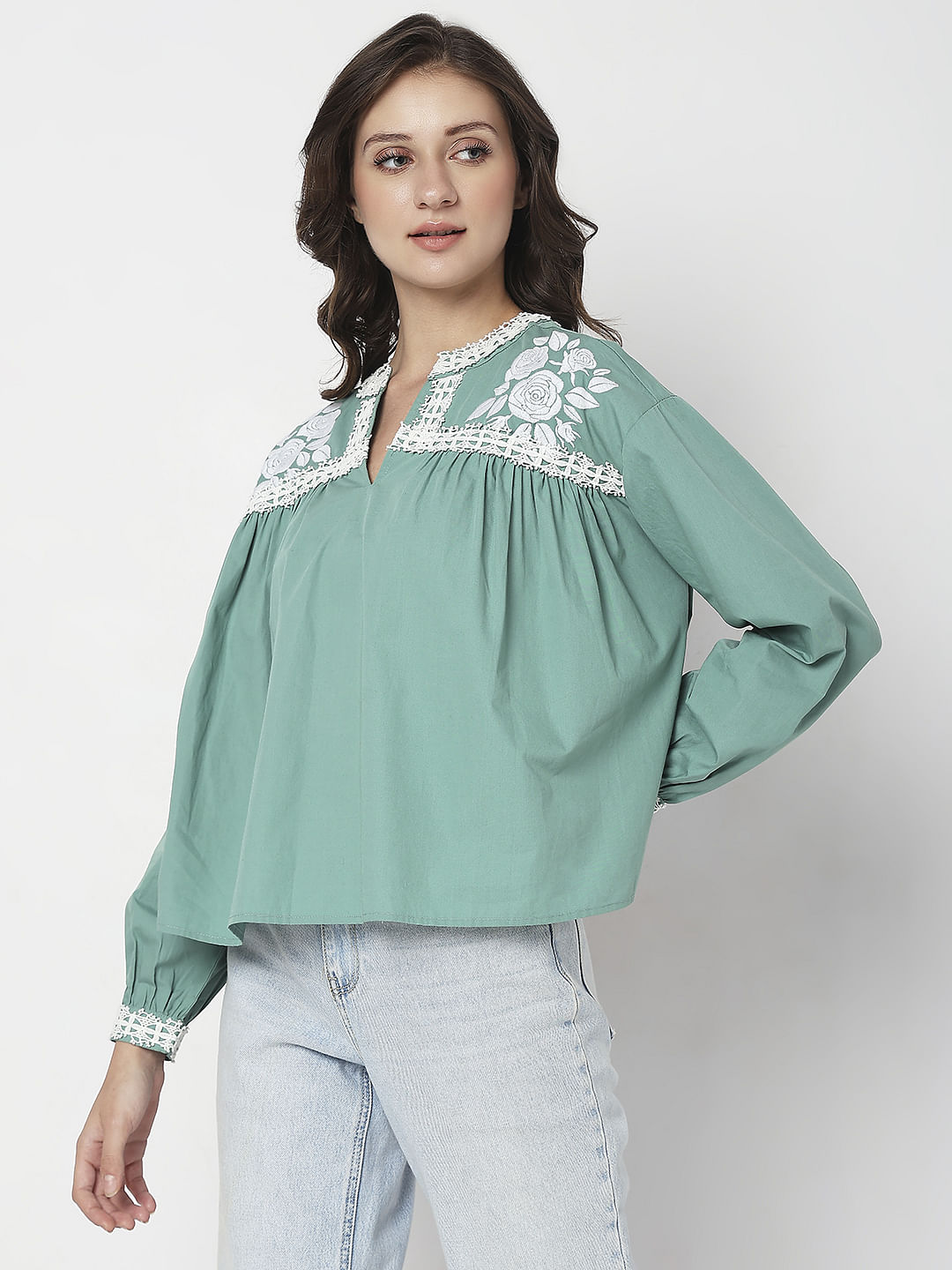 Green Embroidered Top