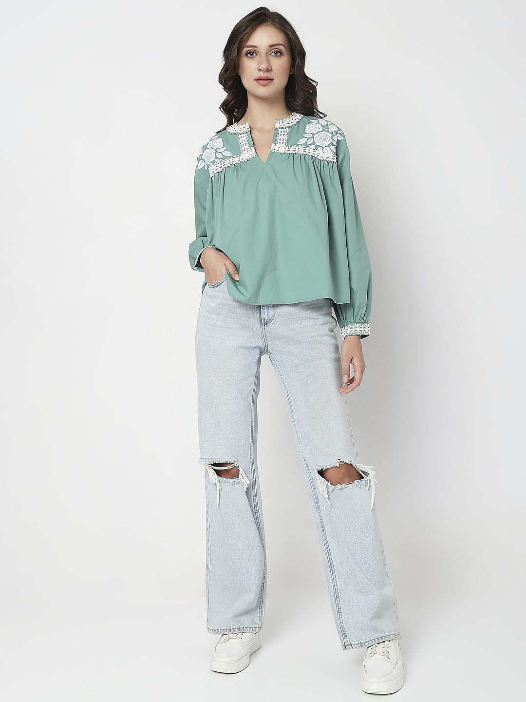 Green Embroidered Top