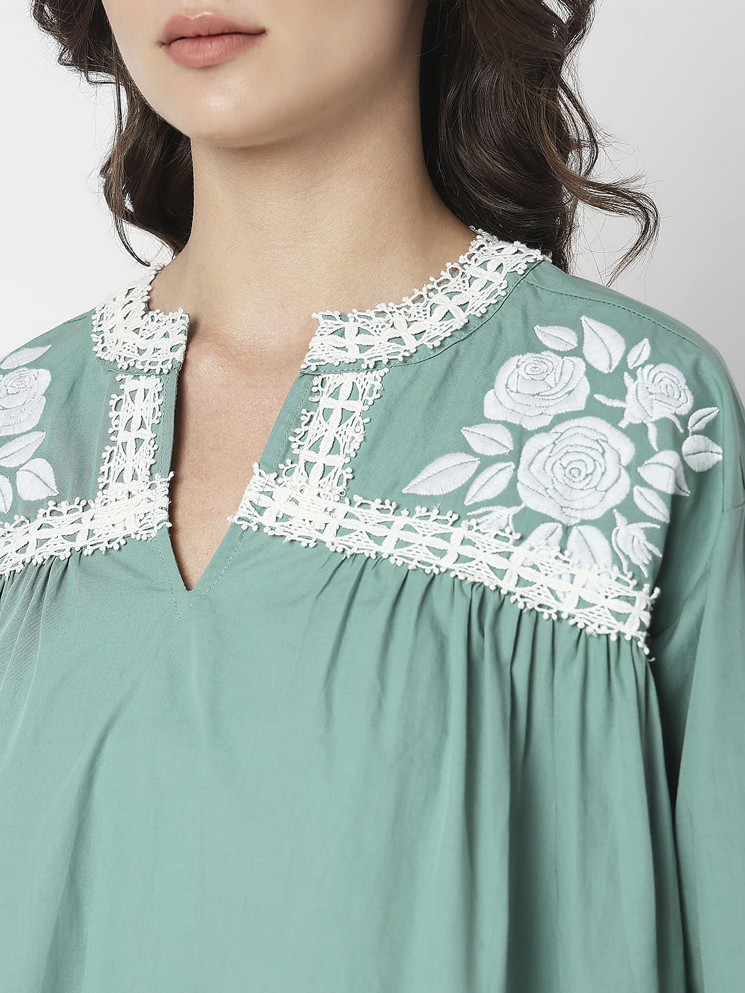 Green Embroidered Top