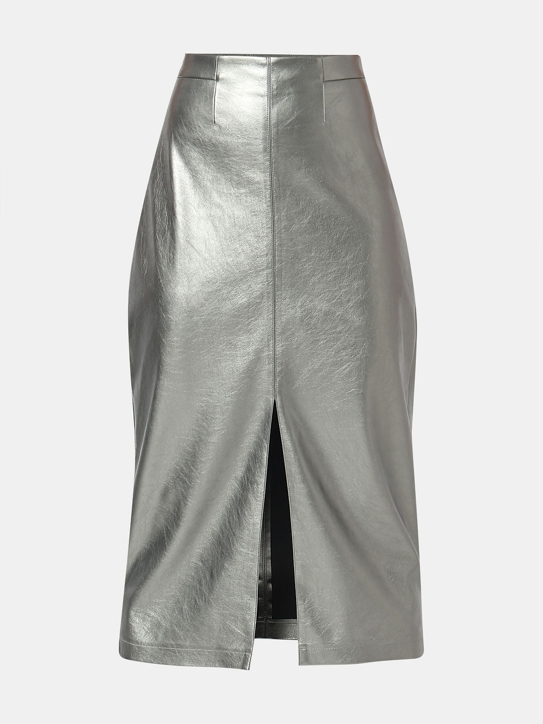 Silver Front Slit Midi Skirt