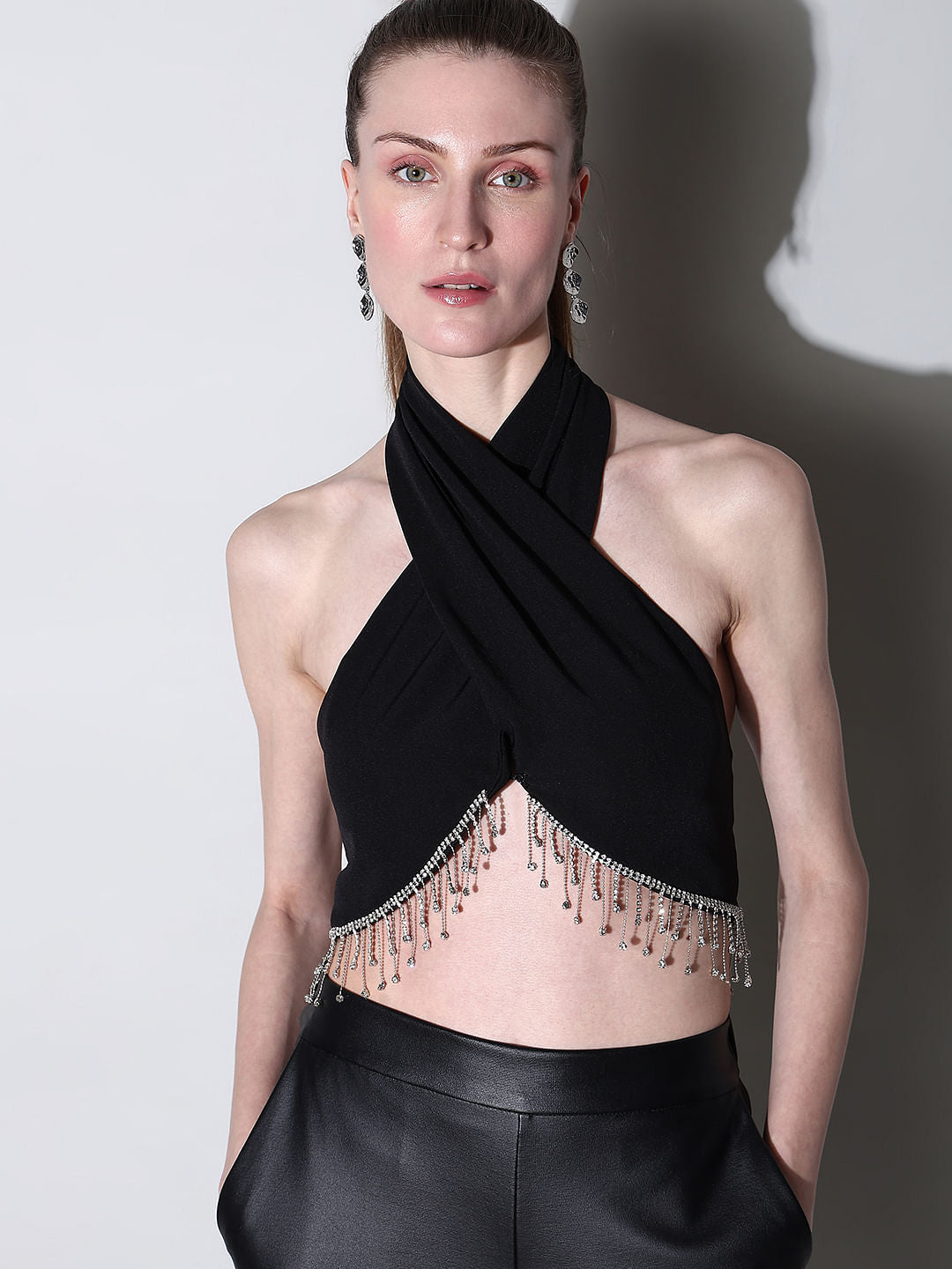 Black Jewelled Halter Neck Top