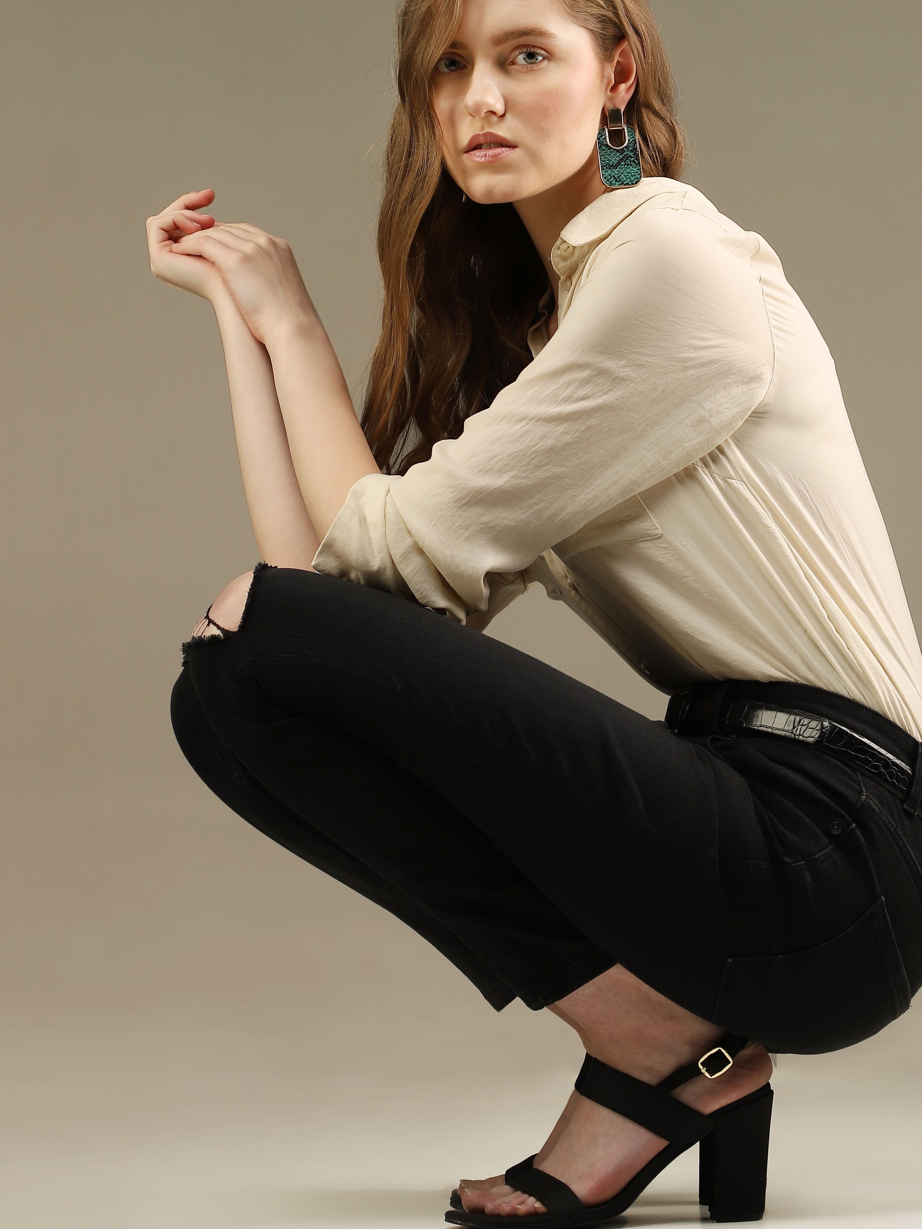 Black High Rise Ripped Skinny Jeans