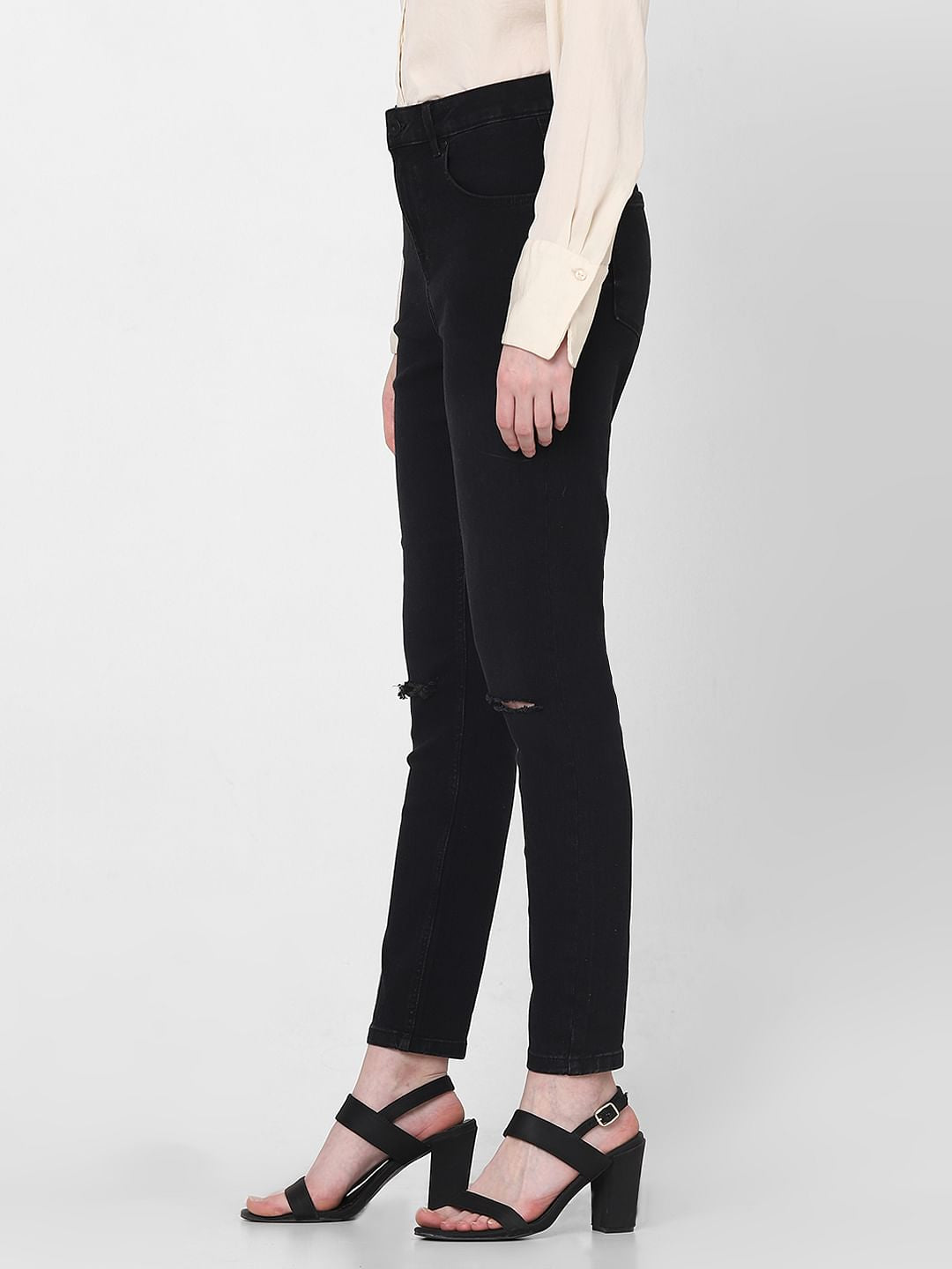 Black High Rise Ripped Skinny Jeans