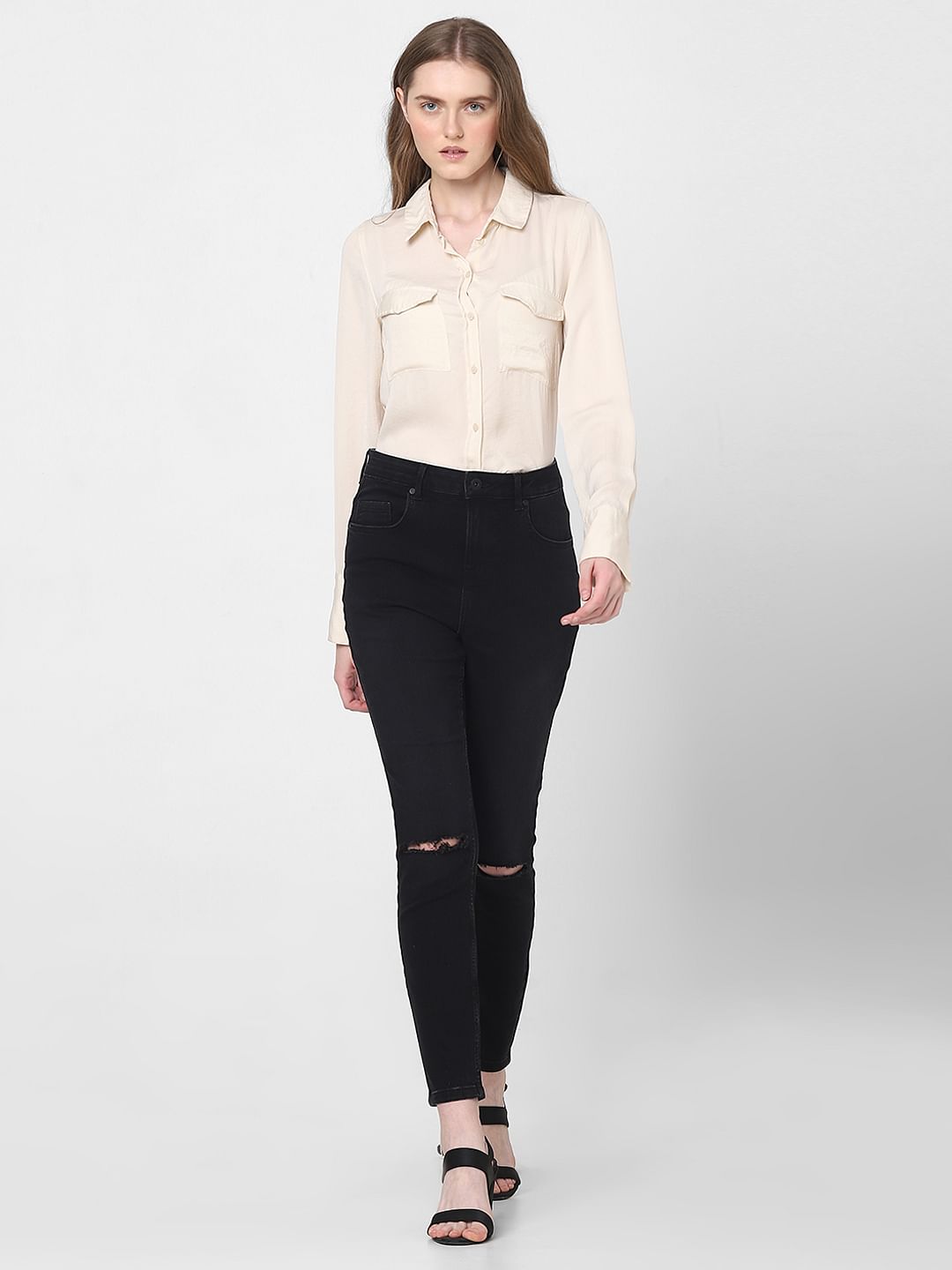 Black High Rise Ripped Skinny Jeans