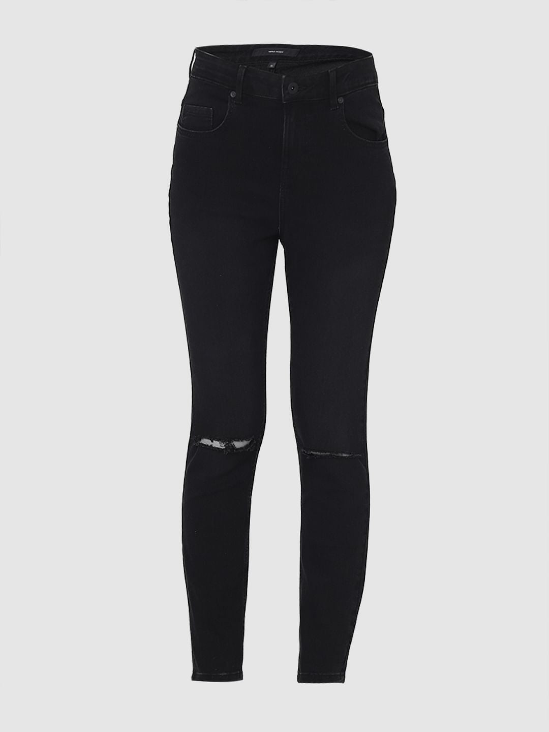 Black High Rise Ripped Skinny Jeans