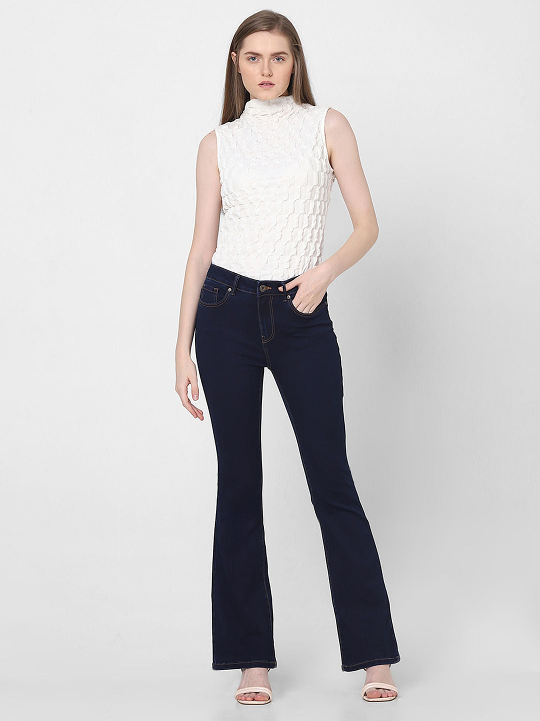 Dark Blue Mid Rise Bootcut Jeans
