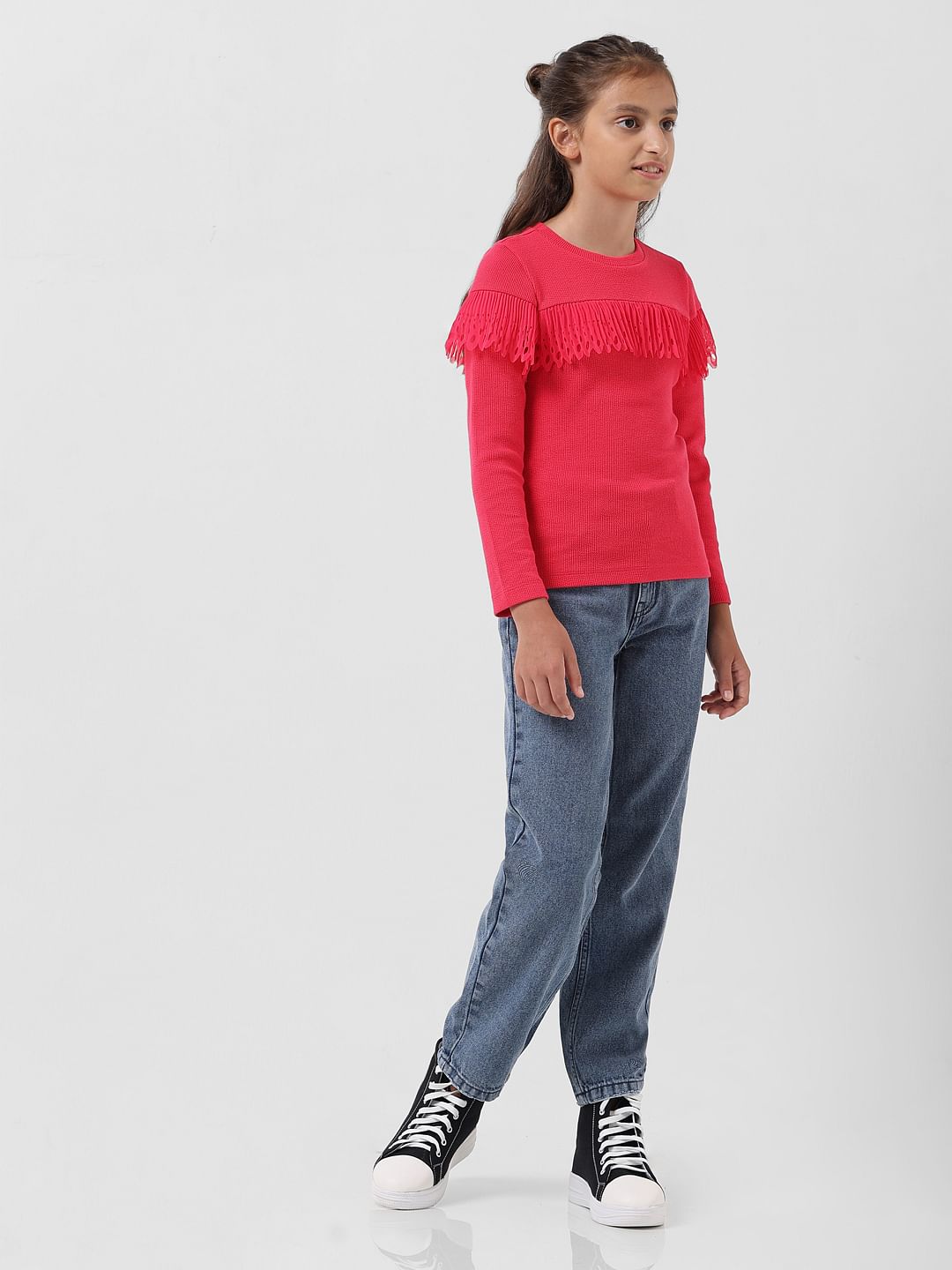 Girl Red Ribbed Top
