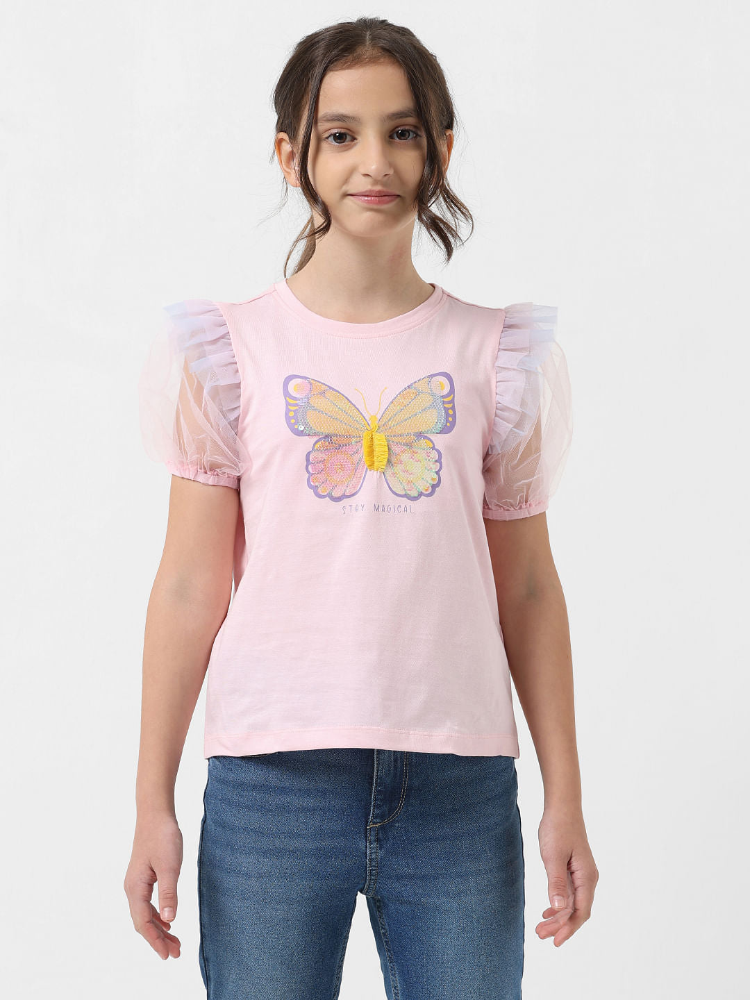 Girl Pink Butterfly Print T-Shirt
