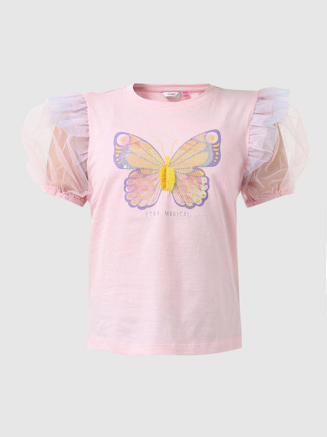 Girl Pink Butterfly Print T-Shirt