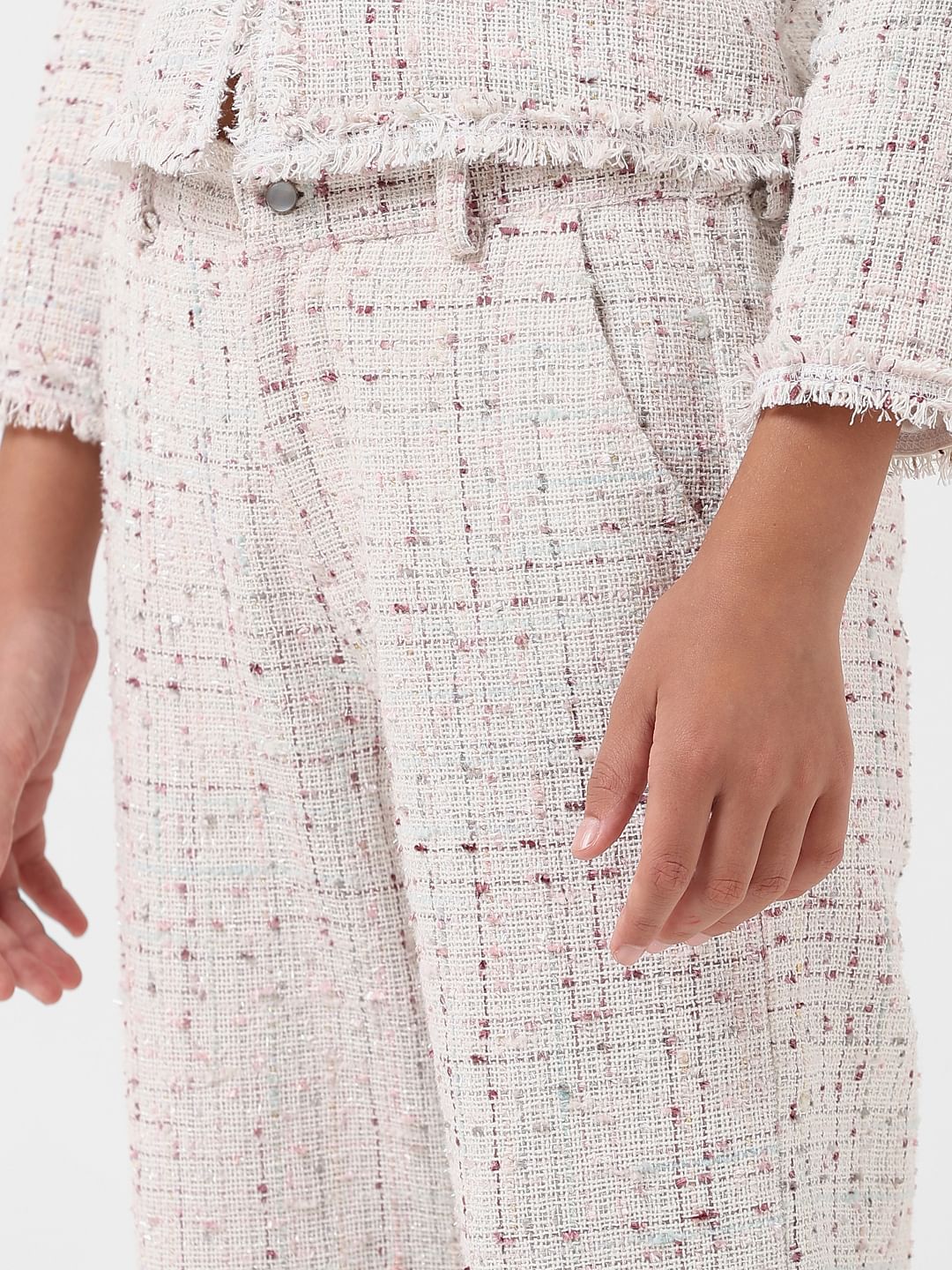 Girl White Mid Rise Yard Dyed Pants