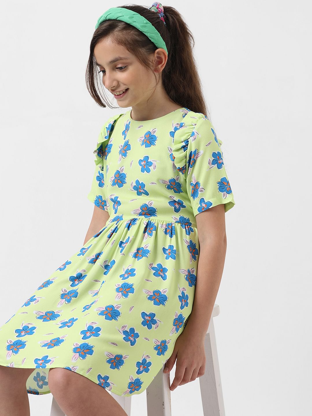Girl Green Floral Fit & Flare Dress