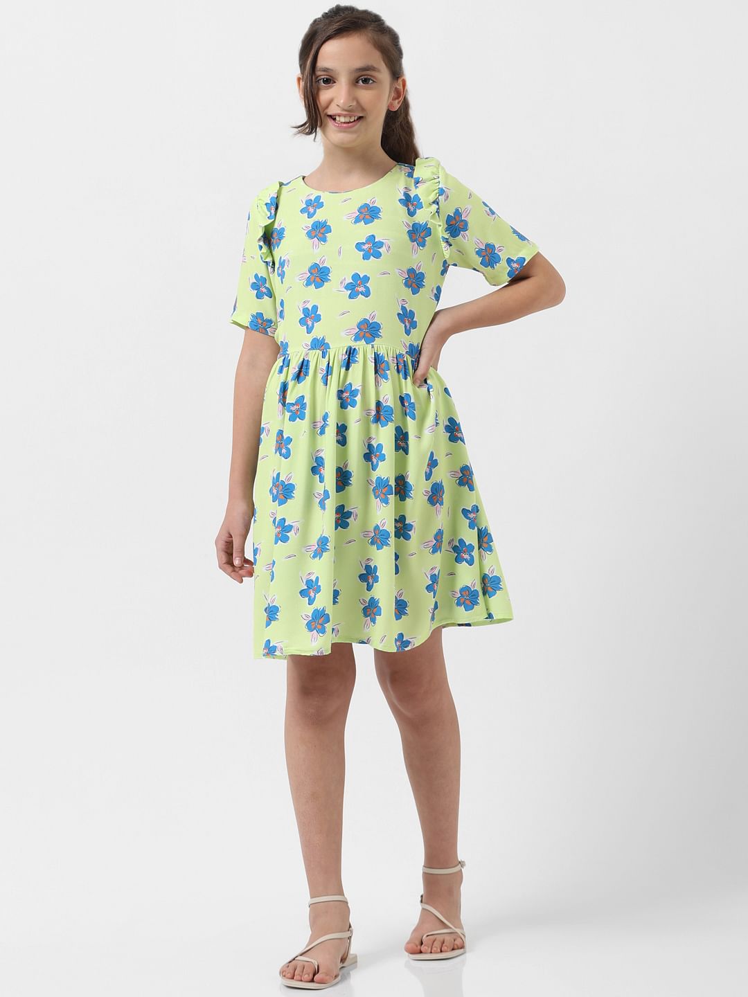 Girl Green Floral Fit & Flare Dress