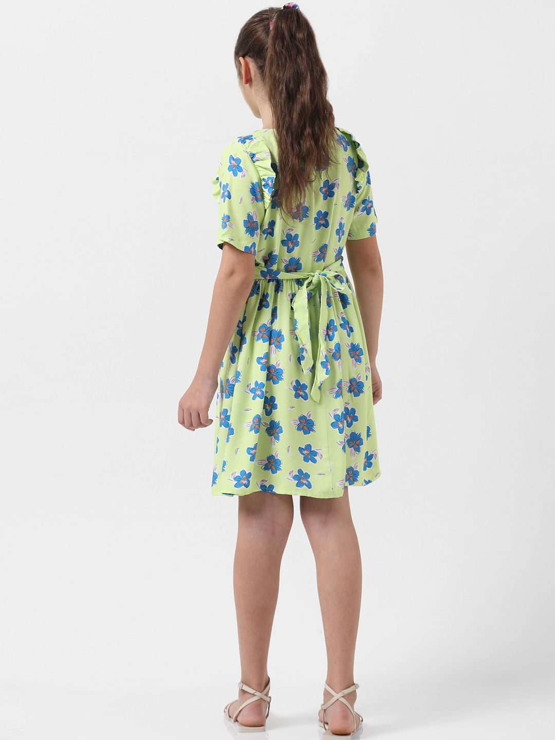 Girl Green Floral Fit & Flare Dress