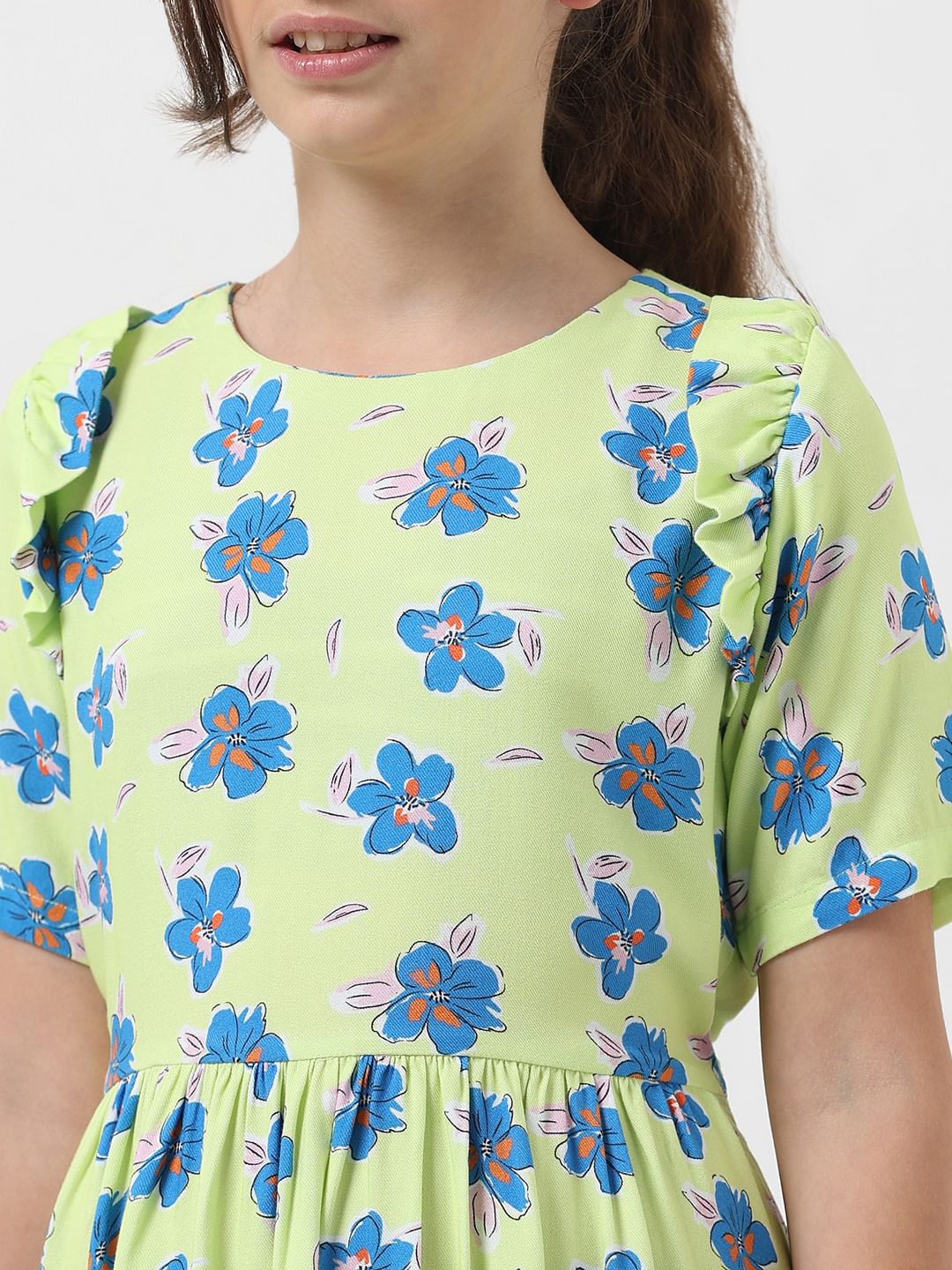 Girl Green Floral Fit & Flare Dress