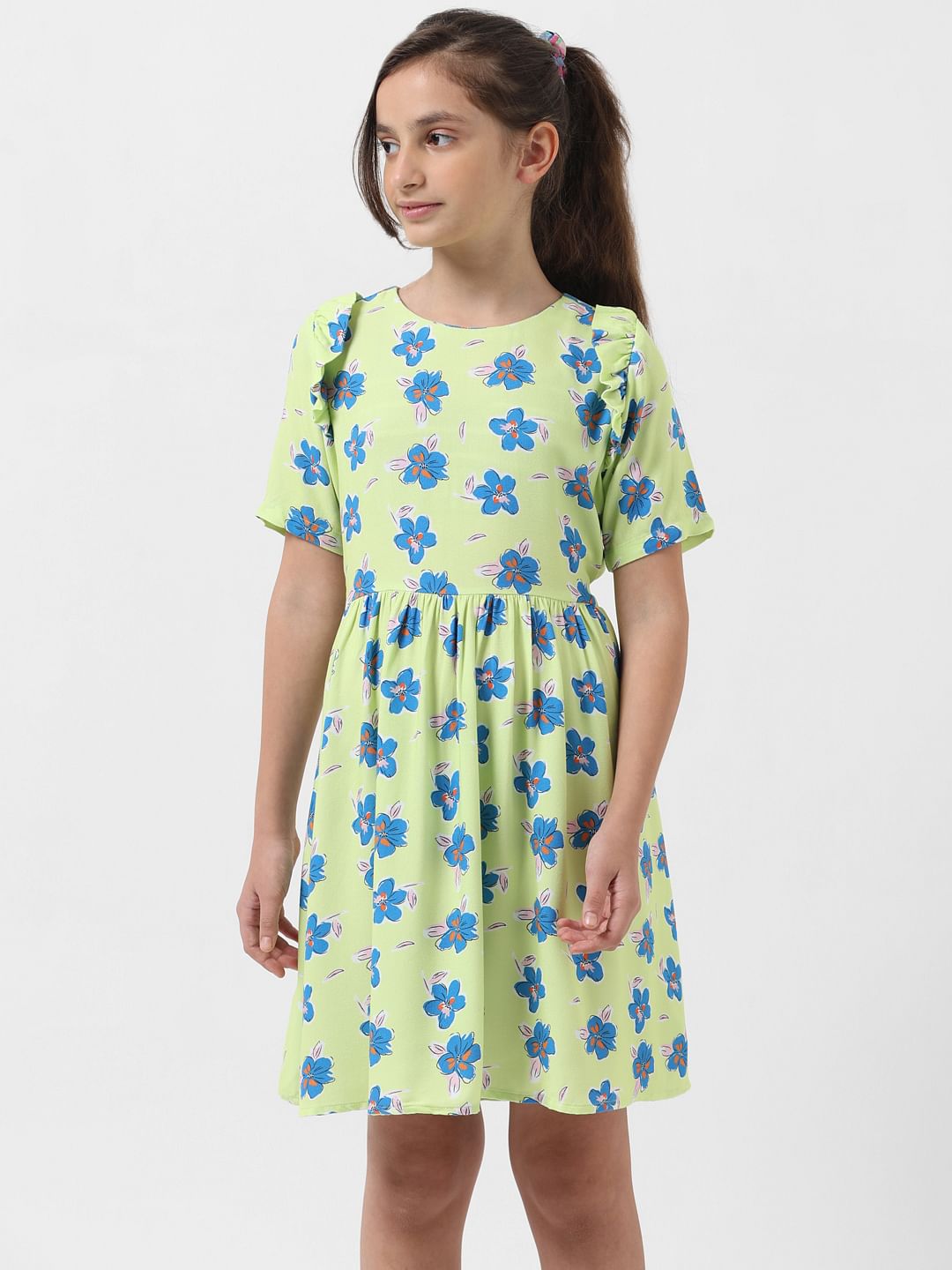 Girl Green Floral Fit & Flare Dress