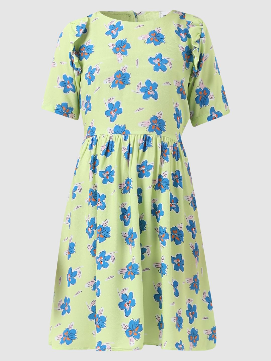 Girl Green Floral Fit & Flare Dress