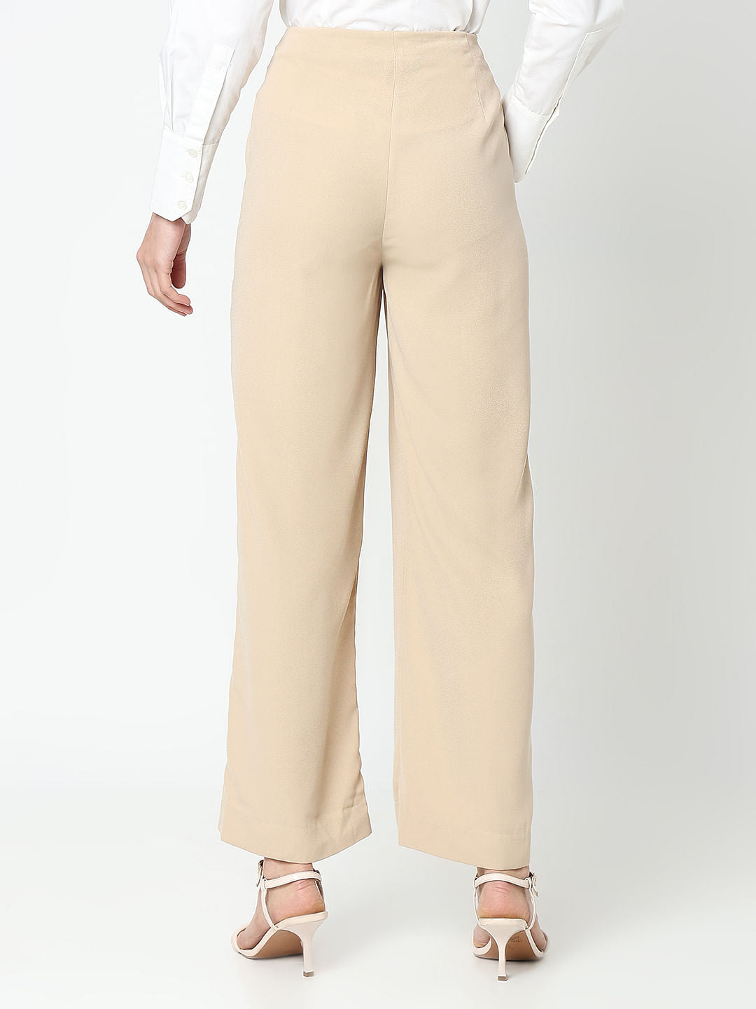 Tan High Rise Straight Fit Pants