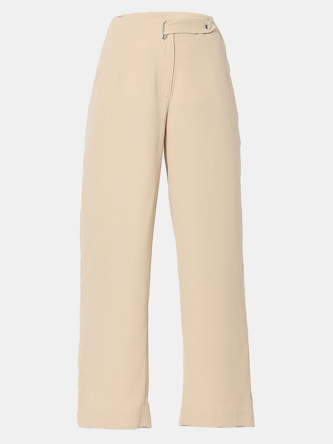 Tan High Rise Straight Fit Pants