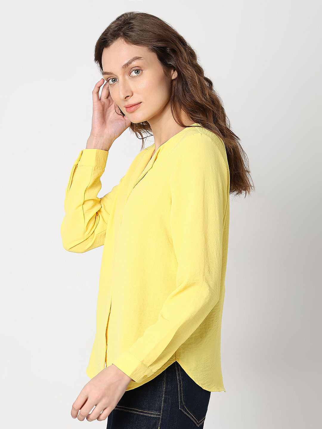 Yellow Front Button Top