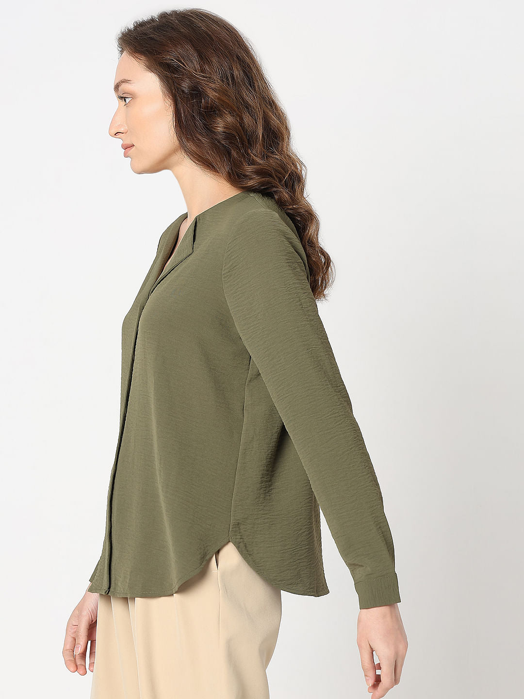 Green Front Button Top